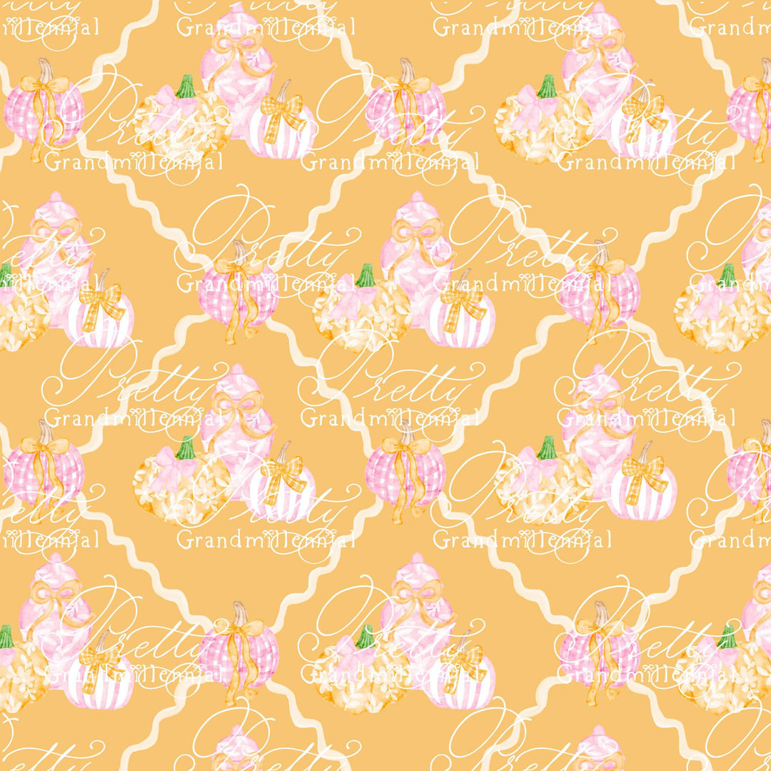 Grandmillennial pumpkin pattern, preppy fall print, preppy pumpkin print, pumpkin pattern, commercial use patterns, fall print, fall pattern - PrettyGrandmillennai