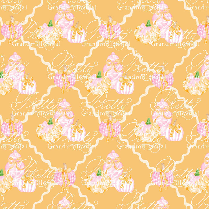 Grandmillennial pumpkin pattern, preppy fall print, preppy pumpkin print, pumpkin pattern, commercial use patterns, fall print, fall pattern - PrettyGrandmillennai