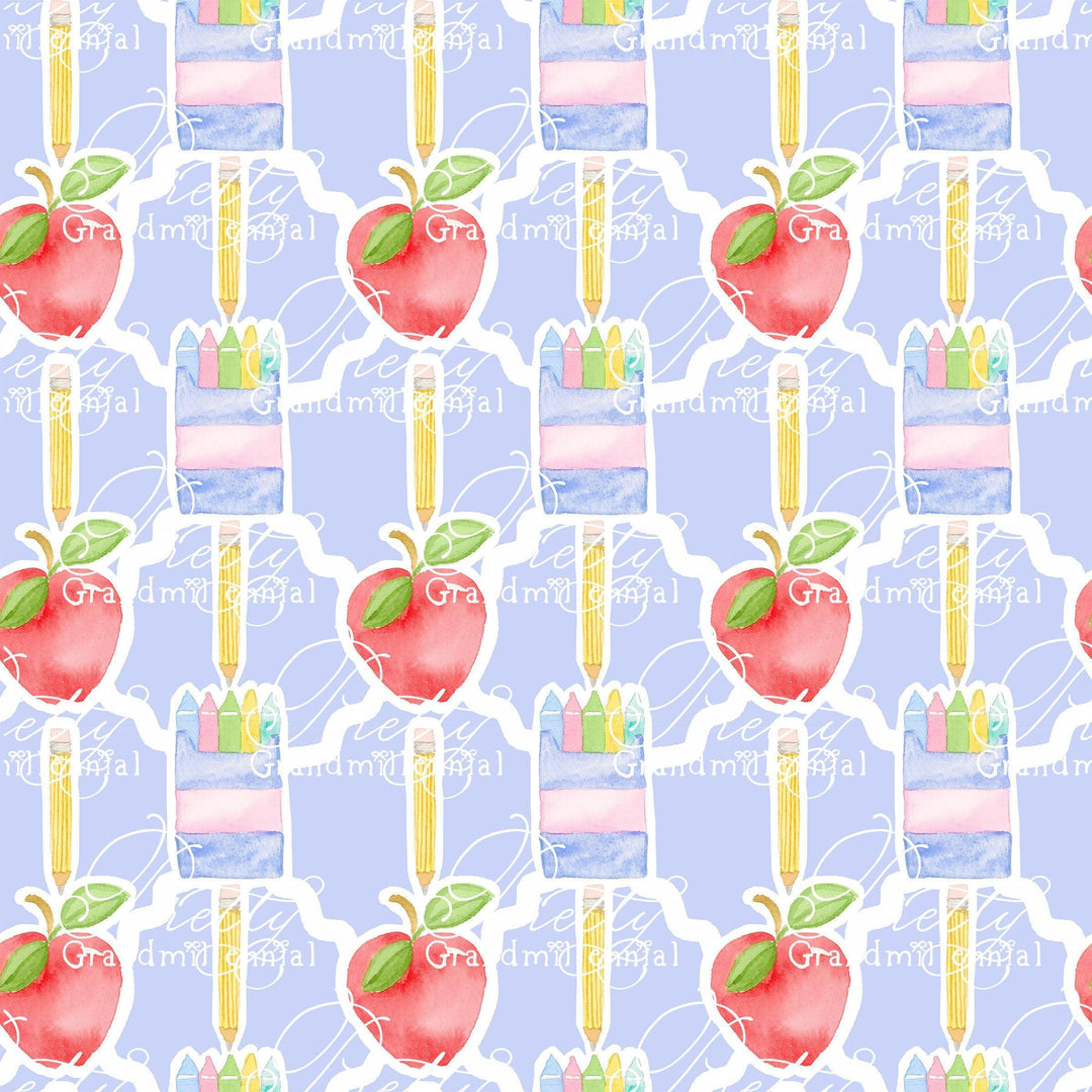 Grandmillennial Back to school pattern, apple print, watercolor school pattern, red apple print, school pattern, back to school pattern - PrettyGrandmillennai