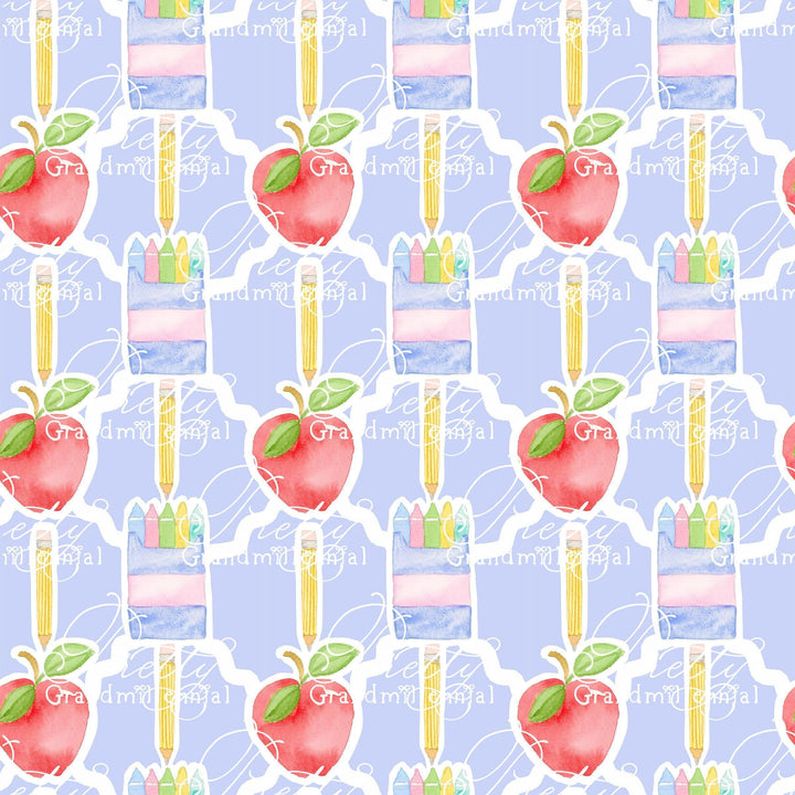Grandmillennial Back to school pattern, apple print, watercolor school pattern, red apple print, school pattern, back to school pattern - PrettyGrandmillennai