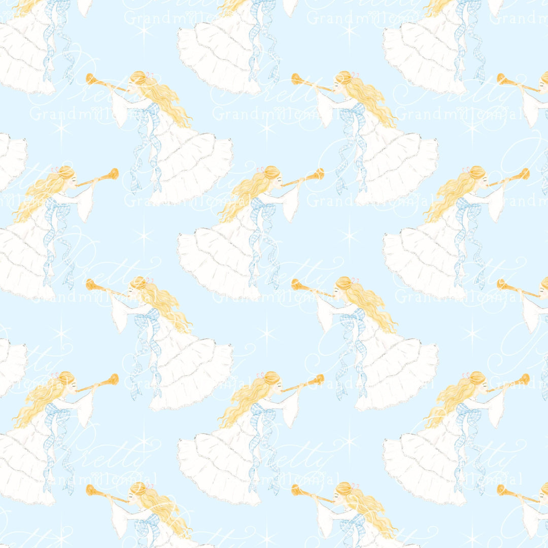 Watercolor Noel Christmas Angel Stars, noel pattern, noel Christmas clipart, grandmillennial clipart, watercolor angels, seamless pattern - PrettyGrandmillennai
