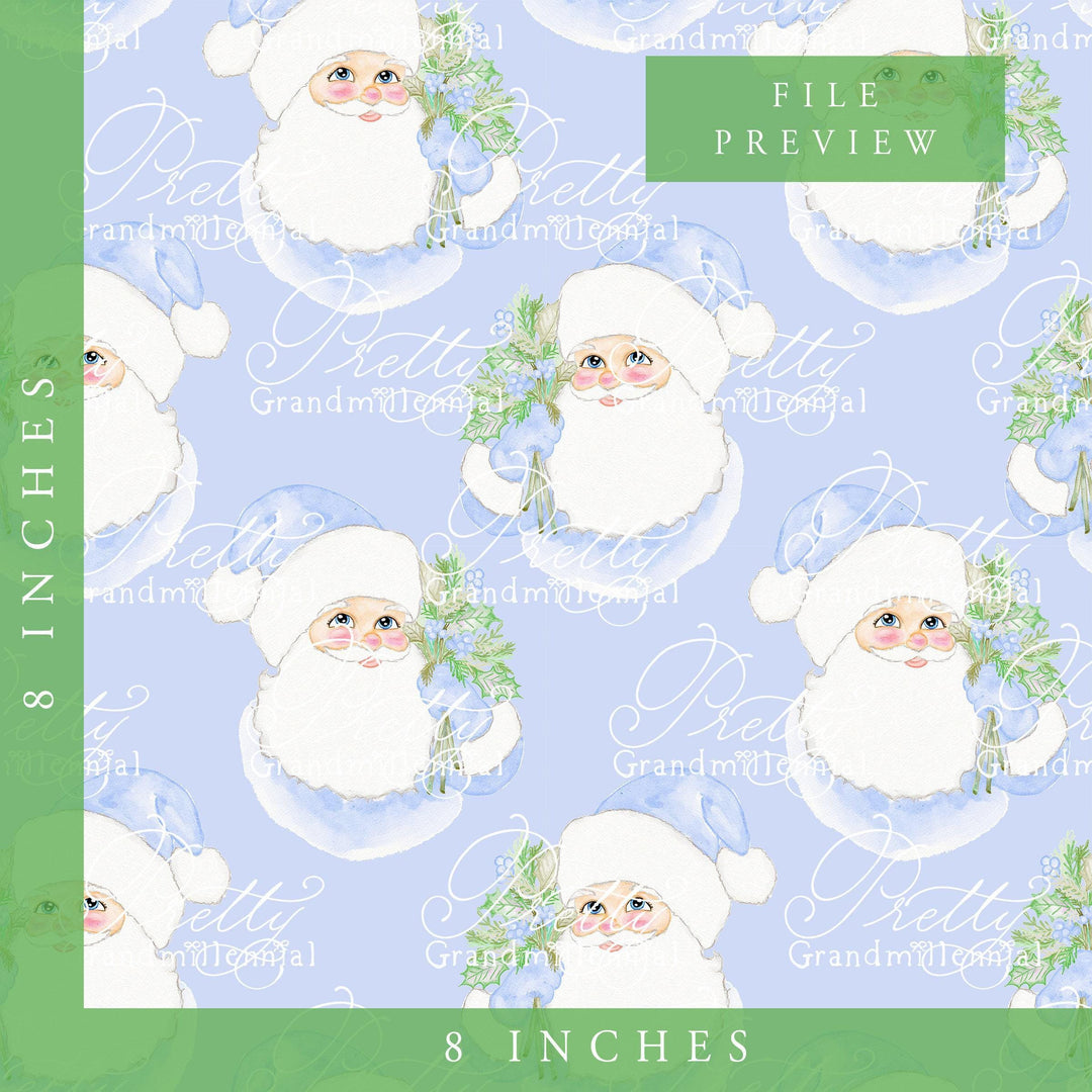 Grandmillennial Santa Pattern, blue hat Santa, santa print, cute santa clipart, vintage santa clipart, pink hat santa print, commercial use - PrettyGrandmillennai
