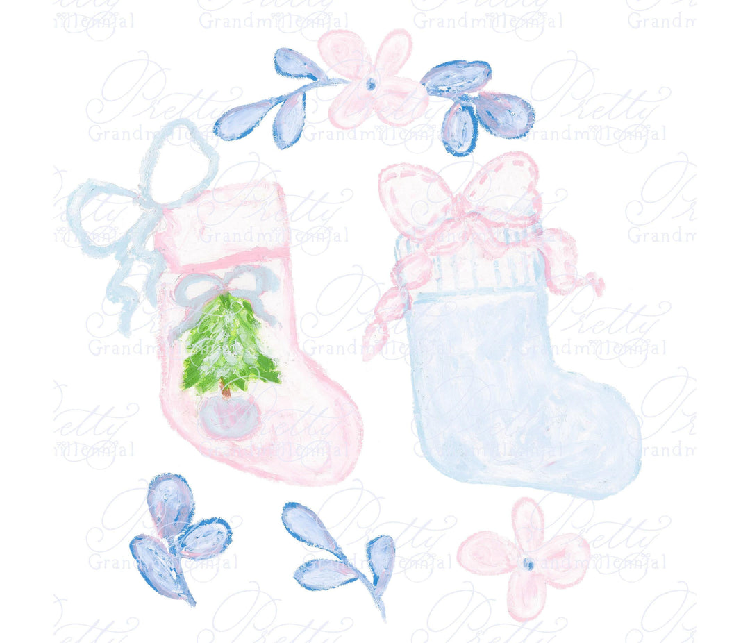 Oil pastel stockings, christmas stockings clipart, stokcings, christmas stockings, grandmillennial christmas stockings, pink stockings - PrettyGrandmillennai