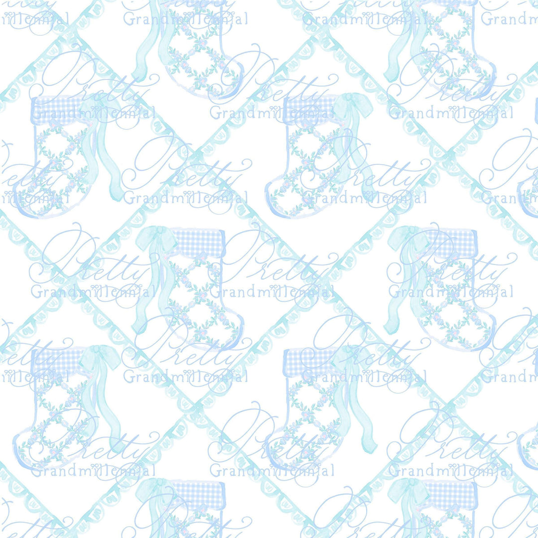 Grandmillennial Christmas stocking print, Preppy Christmas stocking pattern, stocking clipart, preppy stocking Christmas print - PrettyGrandmillennai