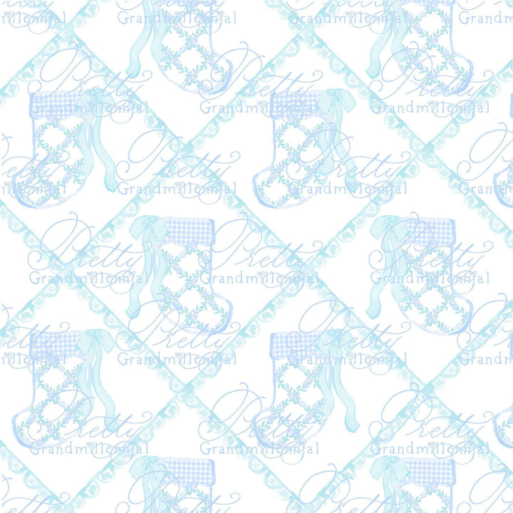 Grandmillennial Christmas stocking print, Preppy Christmas stocking pattern, stocking clipart, preppy stocking Christmas print - PrettyGrandmillennai