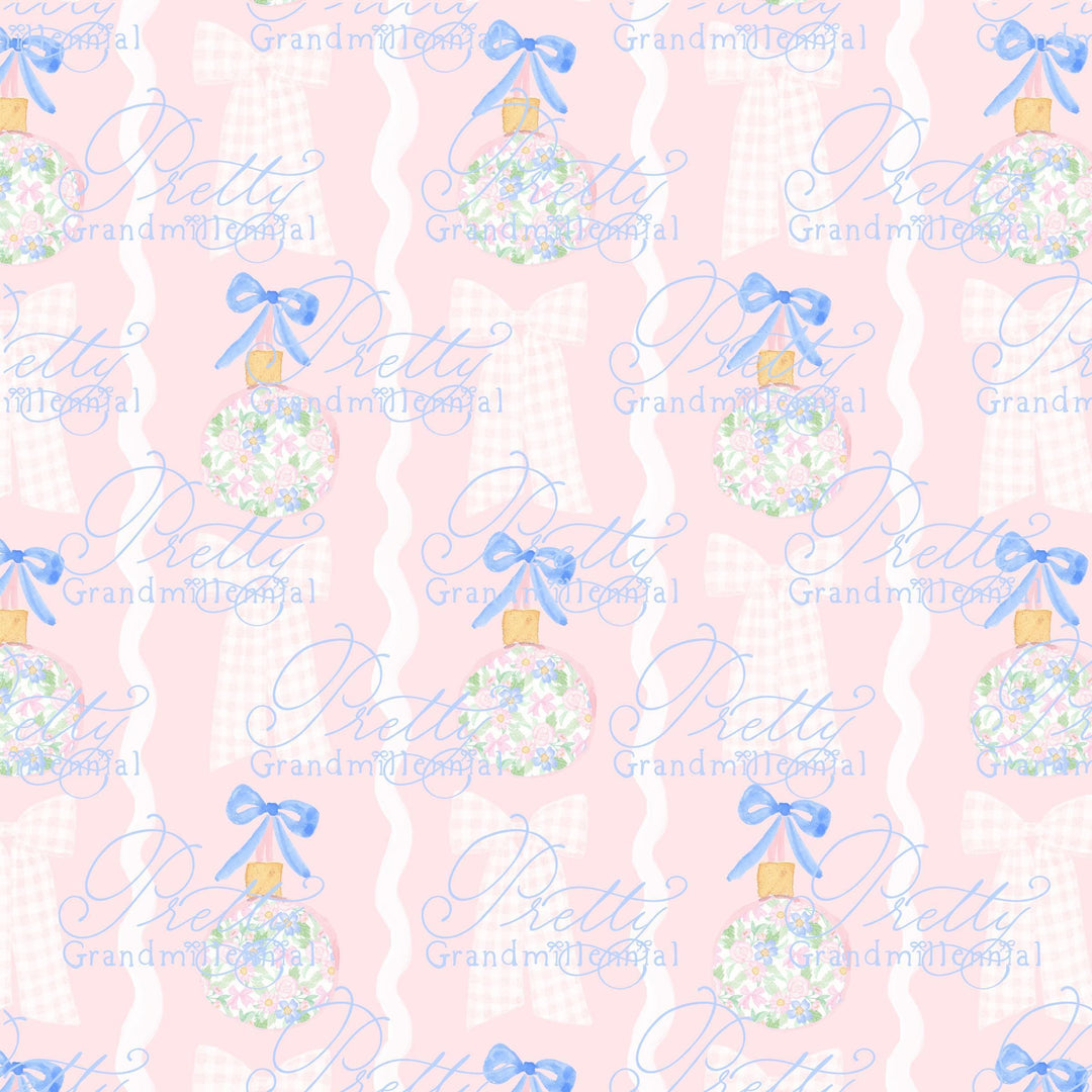 Grandmillennial Christmas bulbs print, Preppy Christmas ball pattern, Christmas balls clipart, preppy pink Christmas print - PrettyGrandmillennai