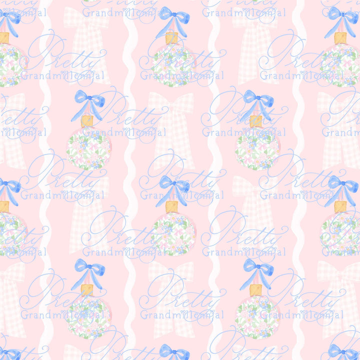Grandmillennial Christmas bulbs print, Preppy Christmas ball pattern, Christmas balls clipart, preppy pink Christmas print - PrettyGrandmillennai