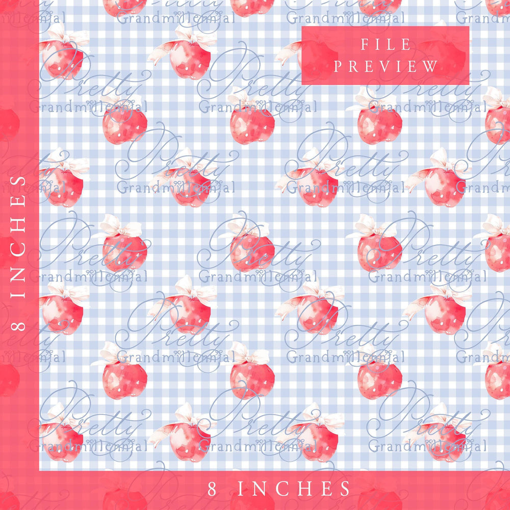 Grandmillennial Back to school pattern, gingham apple print, watercolor school pattern, red apple print, apples pattern, back to school - PrettyGrandmillennai