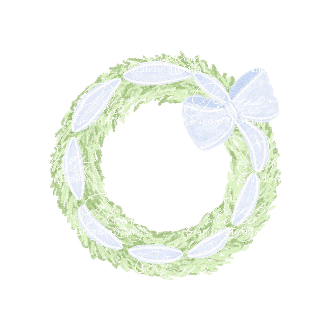 Christmas wreath, watercolor wreath, watercolor bow, bow wreath, commercial use, watercolor clipart Christmas, grandmillennial clipart - PrettyGrandmillennai