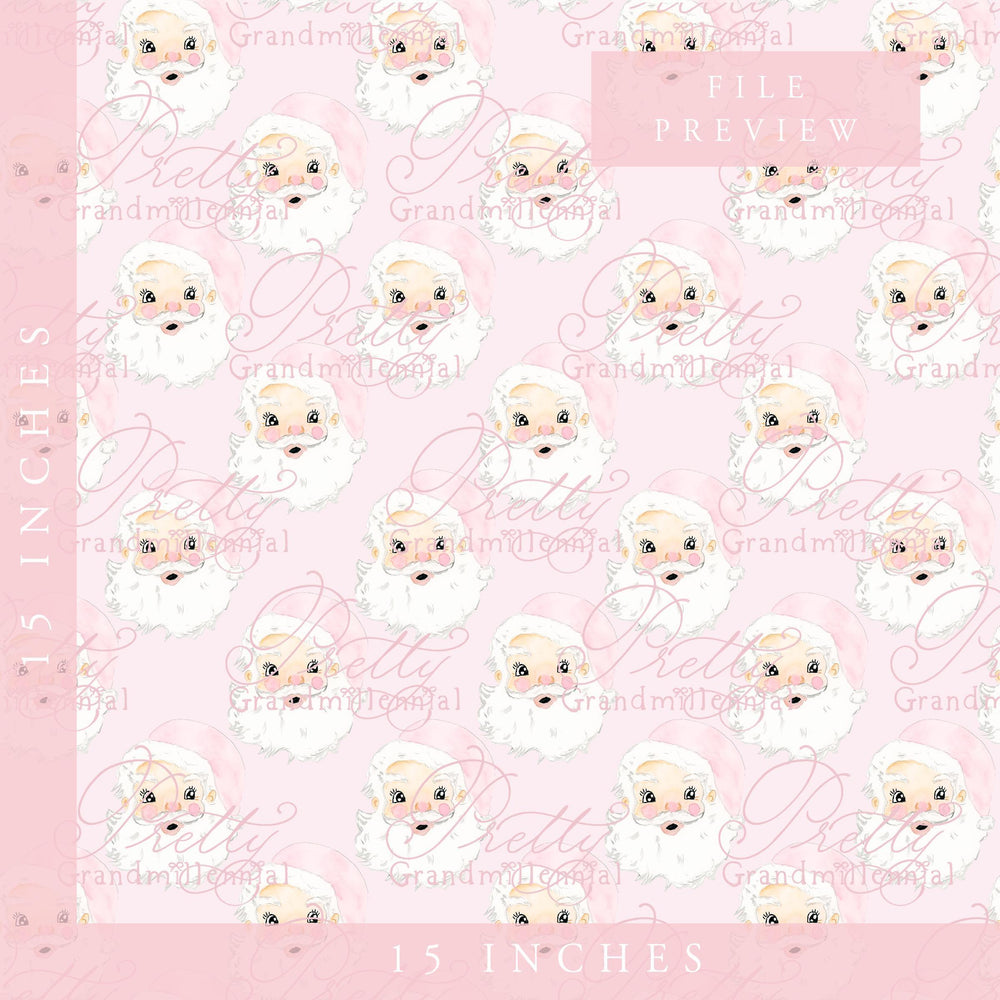 Pink Vintage Watercolor Santa, Vintage santa watercolor, santa pattern, Christmas santa pattern, pink santa pattern, grandmillennial - PrettyGrandmillennai