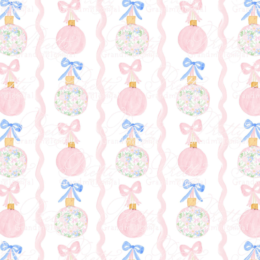 Grandmillennial Christmas bulbs print, Preppy Christmas ball pattern, Christmas balls clipart, preppy pink Christmas print - PrettyGrandmillennai