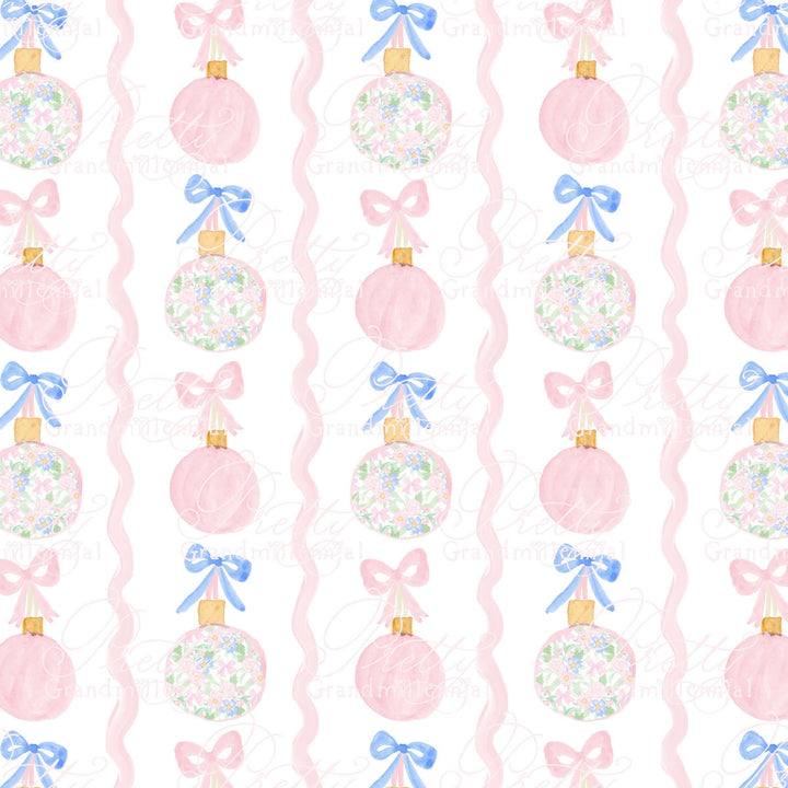 Grandmillennial Christmas bulbs print, Preppy Christmas ball pattern, Christmas balls clipart, preppy pink Christmas print - PrettyGrandmillennai