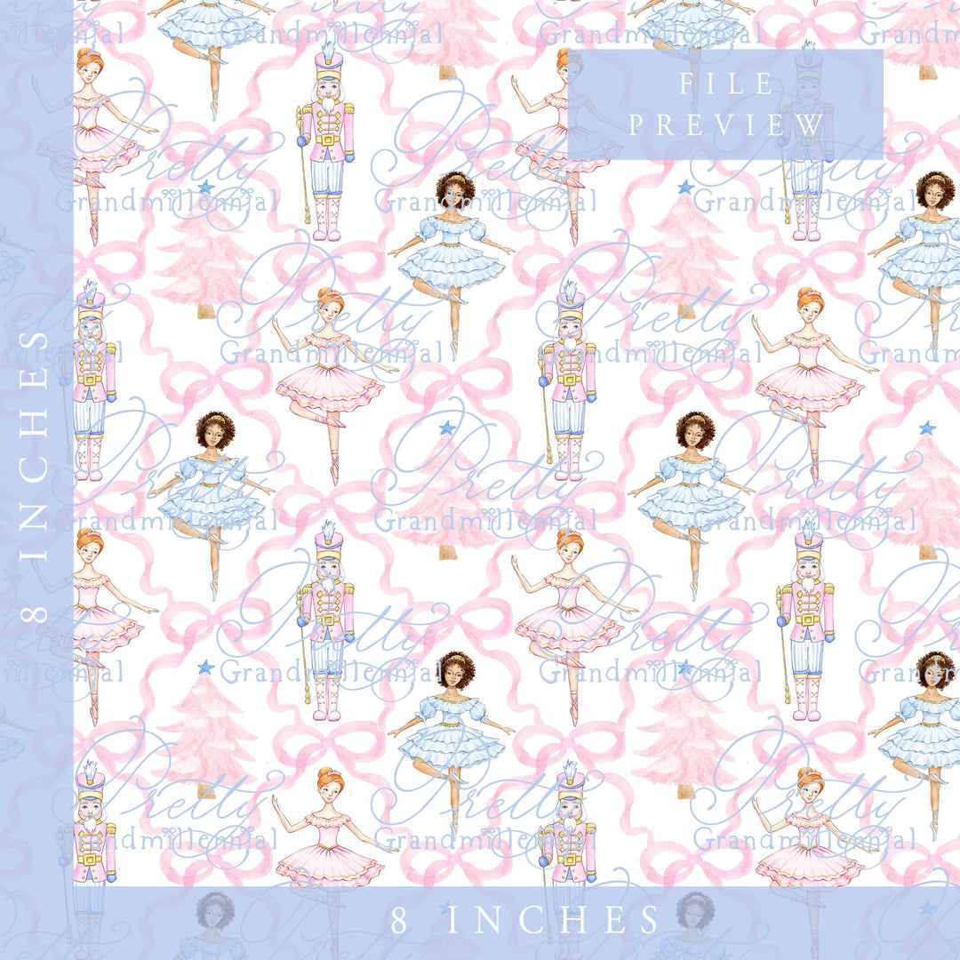 Nutcracker pattern, christmas pattern, nutcracker ballerina pattern, nutcracker christmas pattern, bows pattern, grandmillennial pattern - PrettyGrandmillennai