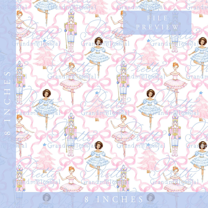 Nutcracker pattern, christmas pattern, nutcracker ballerina pattern, nutcracker christmas pattern, bows pattern, grandmillennial pattern - PrettyGrandmillennai