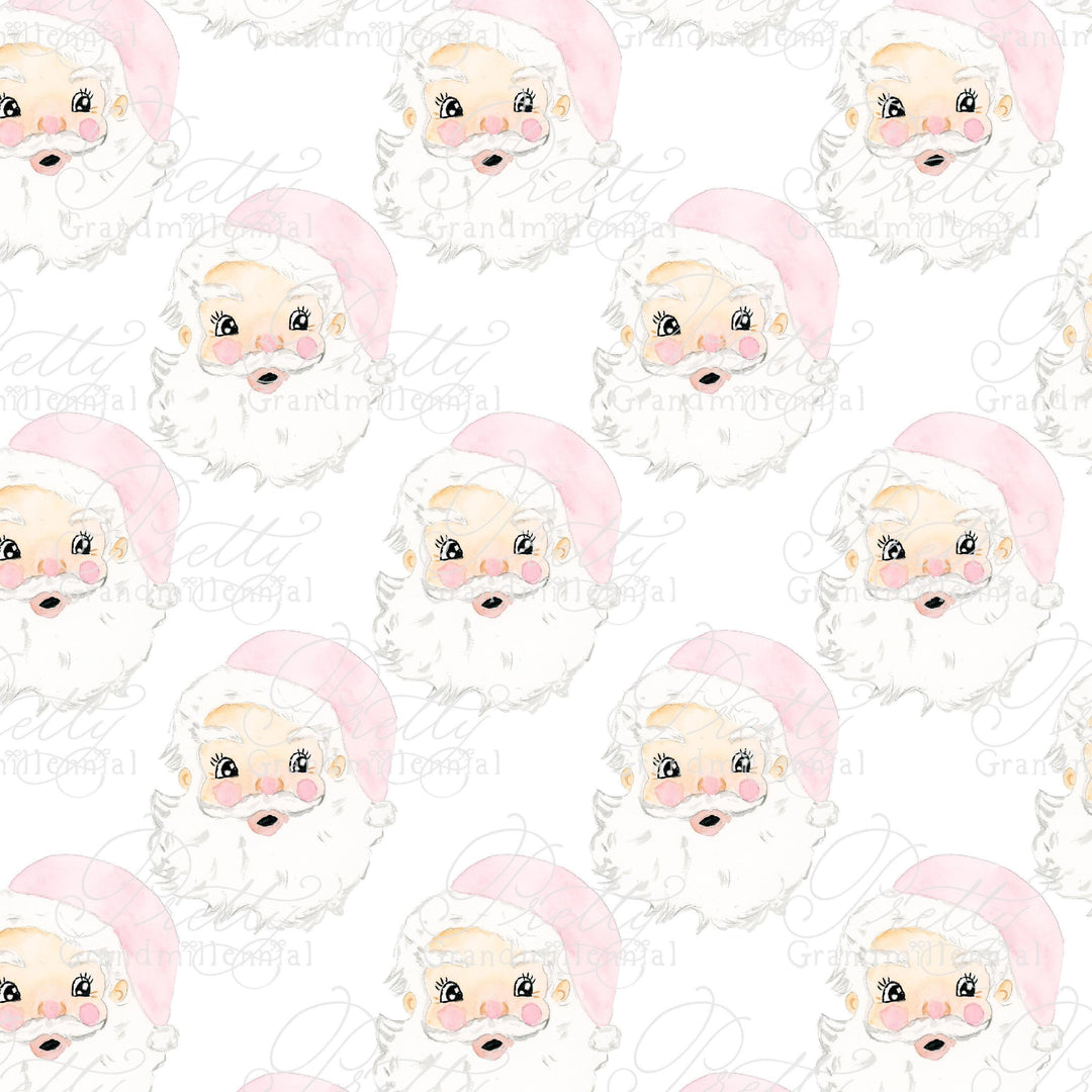 Pink Vintage Watercolor Santa, Vintage santa watercolor, santa pattern, Christmas santa pattern, pink santa pattern, grandmillennial - PrettyGrandmillennai