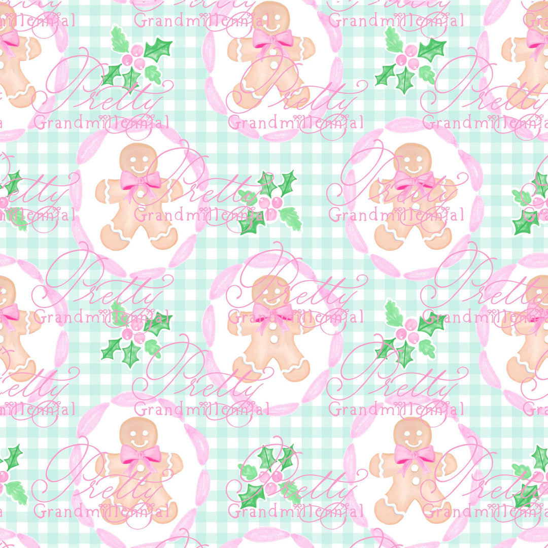 Grandmillennial ginger bread man, gingerbread man pattern, grandmillennial pattern, Christmas patterns, commercial use - PrettyGrandmillennai