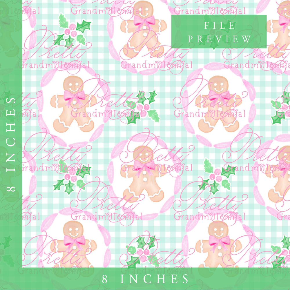 Grandmillennial ginger bread man, gingerbread man pattern, grandmillennial pattern, Christmas patterns, commercial use - PrettyGrandmillennai