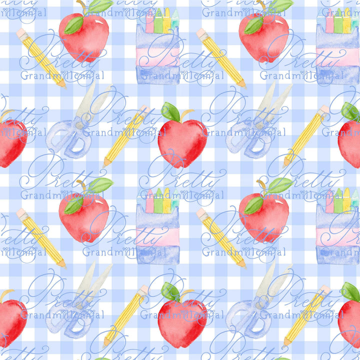 Grandmillennial Back to school pattern, apple print, watercolor school pattern, red apple print, gingham pattern, back to school pattern - PrettyGrandmillennai