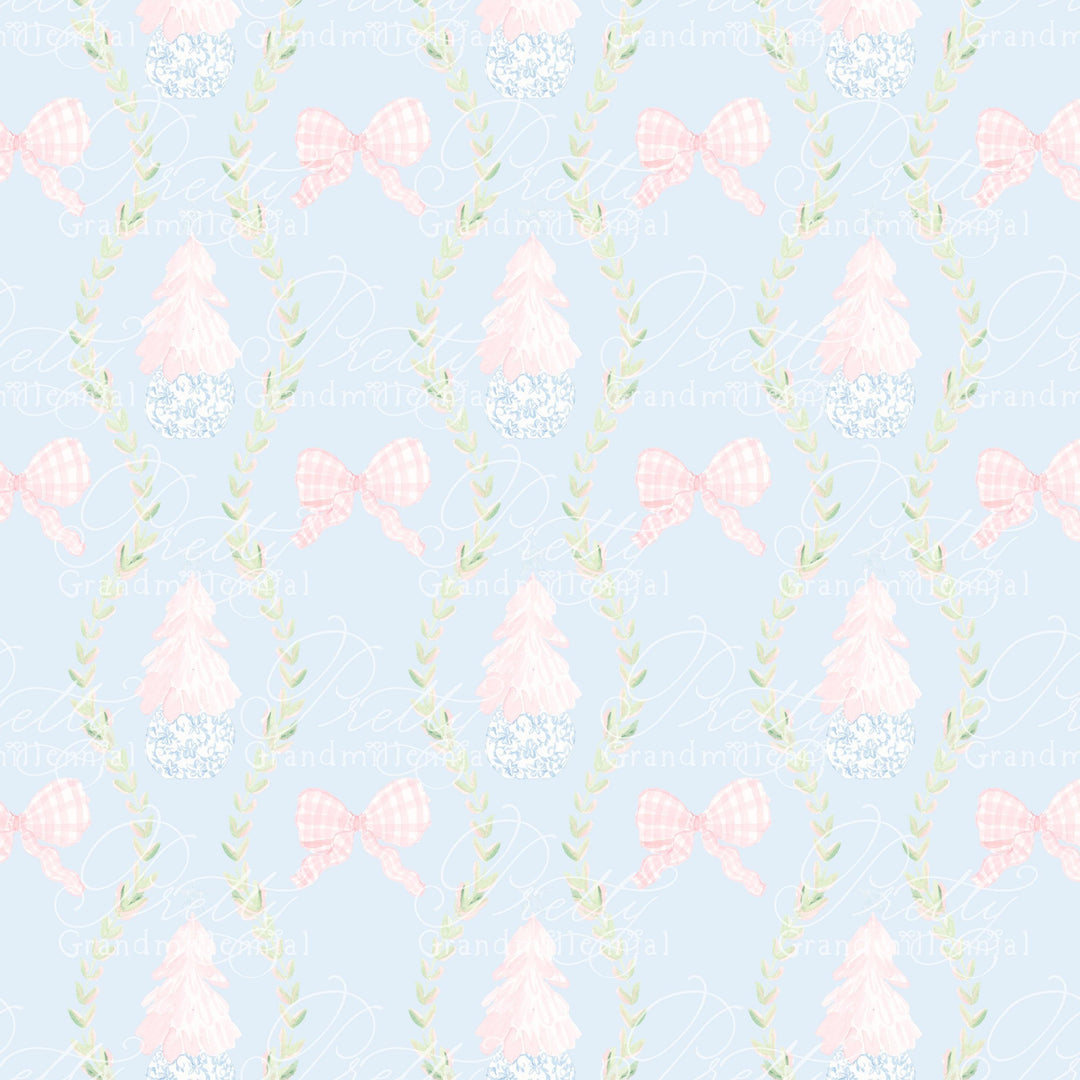 Garland Christmas Tree toile, Seamless Pattern, Christmas watercolor pattern, garland Christmas pattern, pink christmas tree clipart - PrettyGrandmillennai