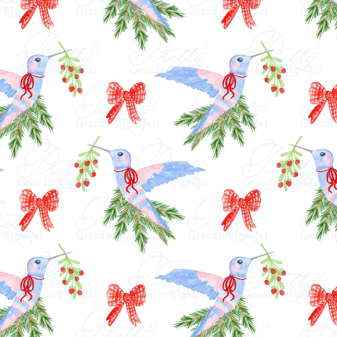 Hummingbird pattern, seamless pattern, christmas pattern, seamless pattern birds, grandmillennial pattern, ribbon pattern, christmas birds - PrettyGrandmillennai