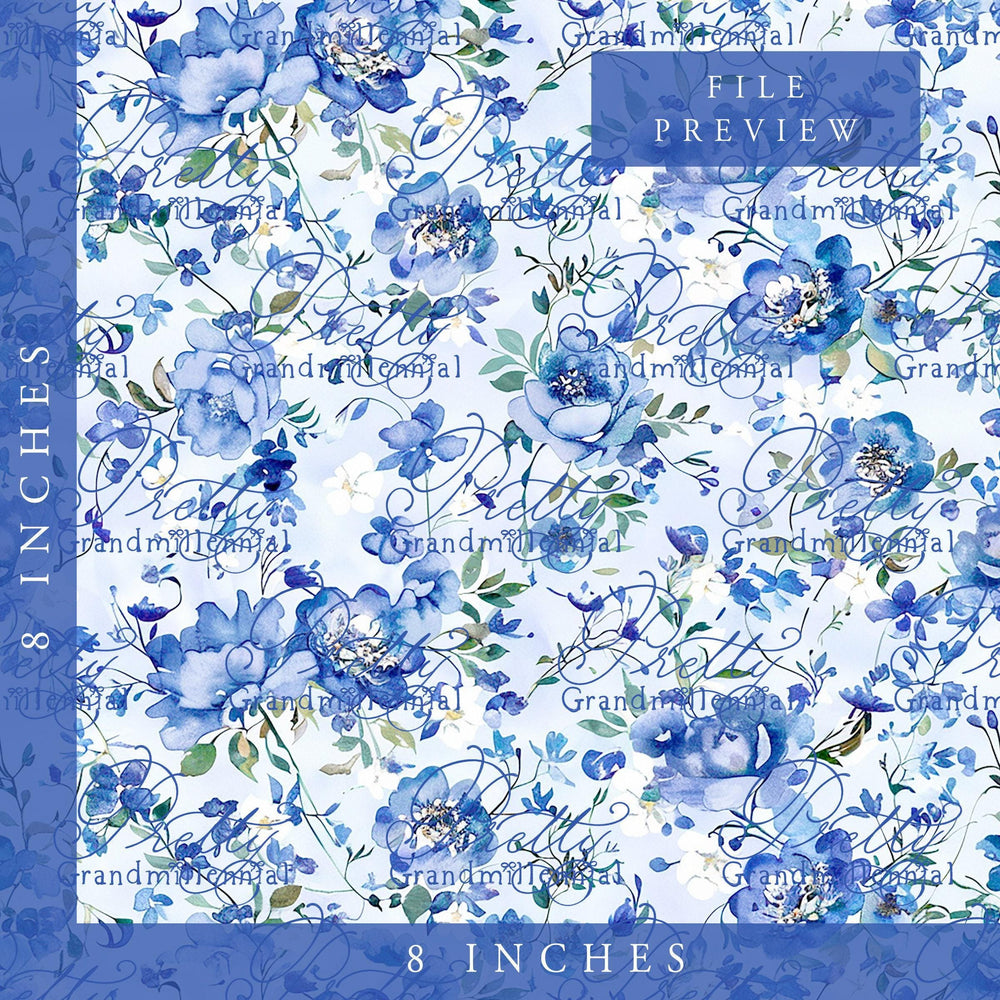 Preppy blue floral chinoiserie pattern, seamless chinoiserie print pattern, digital print, commercial use patterns, grandmillennial patterns - PrettyGrandmillennai
