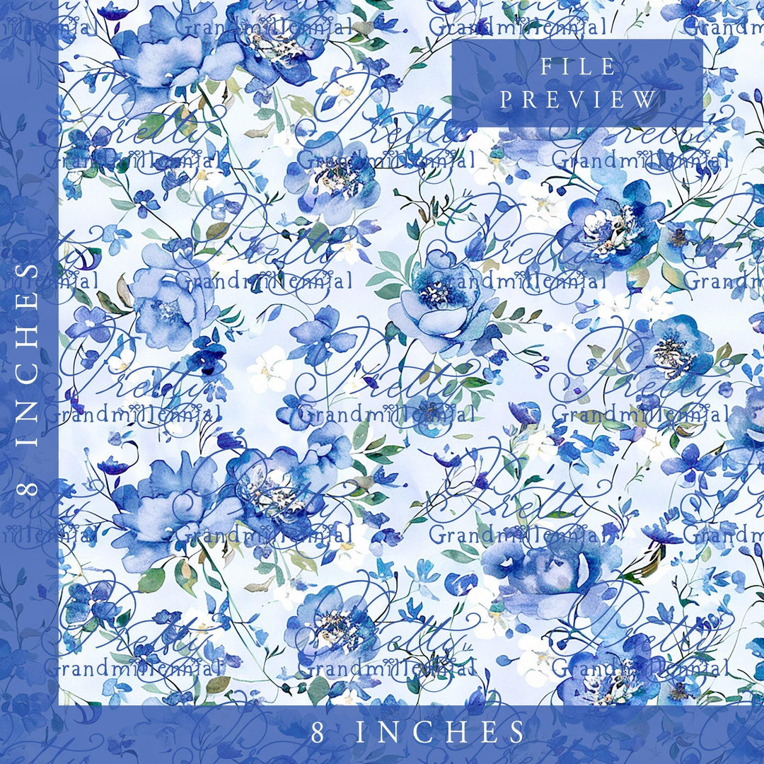 Preppy blue floral chinoiserie pattern, seamless chinoiserie print pattern, digital print, commercial use patterns, grandmillennial patterns - PrettyGrandmillennai