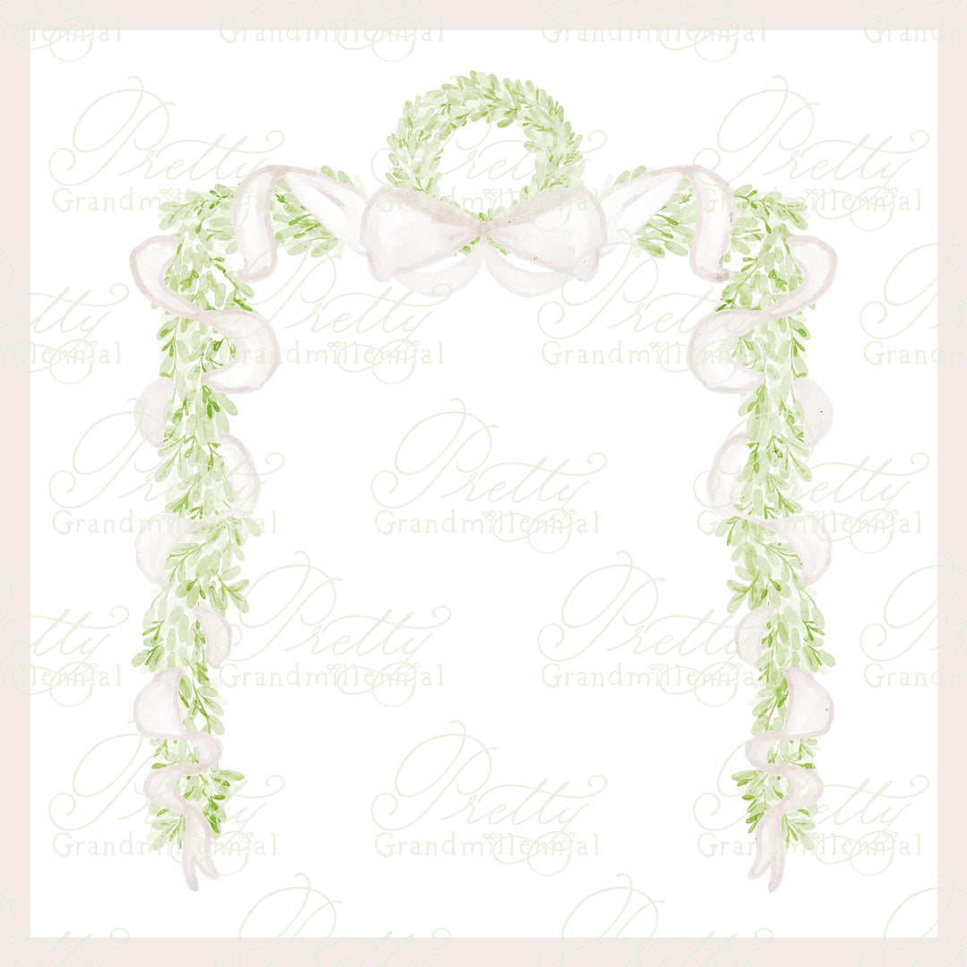 Watercolor wedding garland bow, frame, watercolor frame, ribbon bow frame, white bow garland frame - PrettyGrandmillennai
