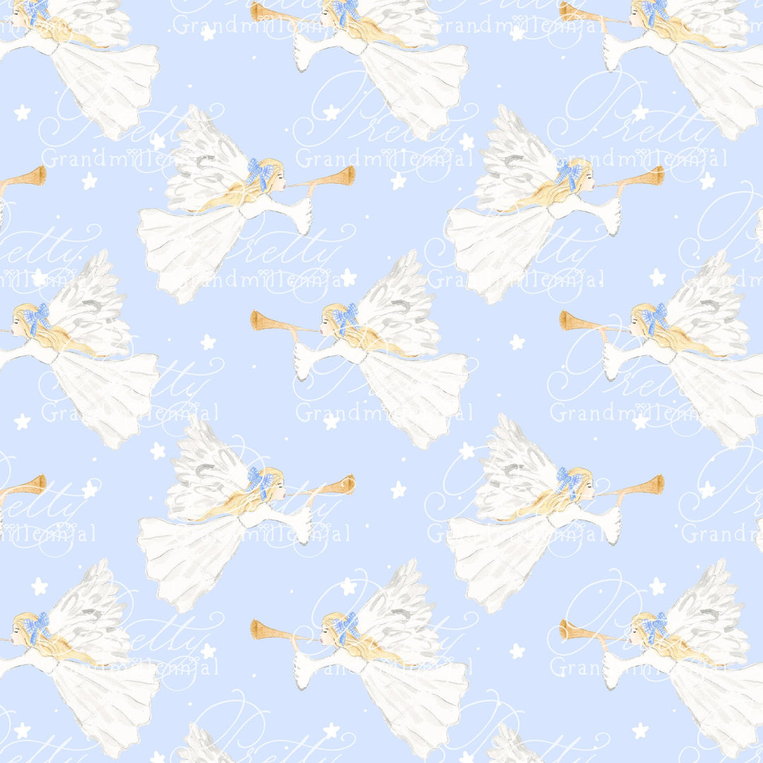 Watercolor Noel Christmas Angel Stars on Blue - PrettyGrandmillennai
