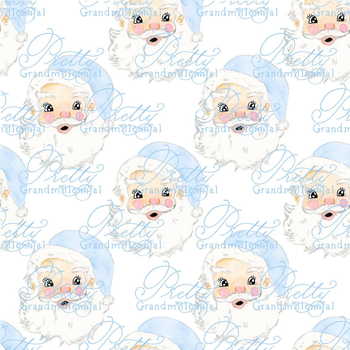 Grandmillennial Santa Pattern, blue hat Santa, santa print, cute santa clipart, vintage santa clipart, blue hat santa print, commercial use - PrettyGrandmillennai