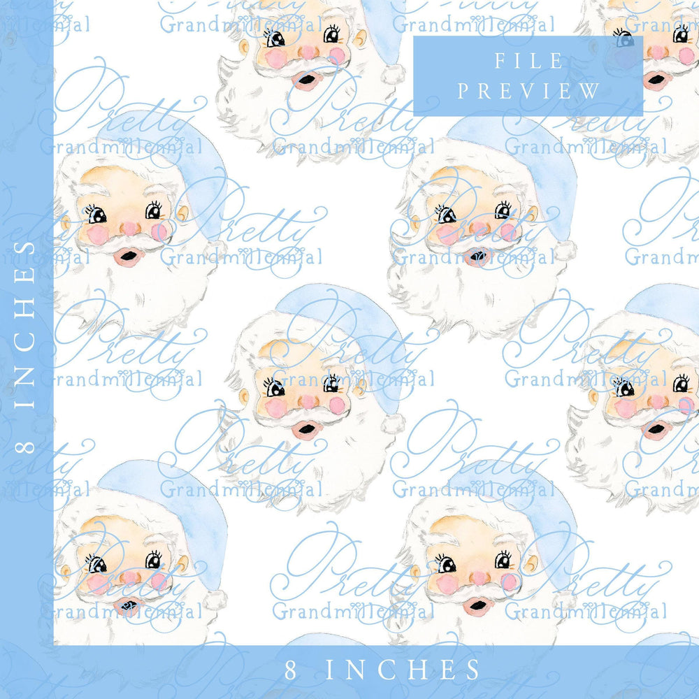 Grandmillennial Santa Pattern, blue hat Santa, santa print, cute santa clipart, vintage santa clipart, blue hat santa print, commercial use - PrettyGrandmillennai