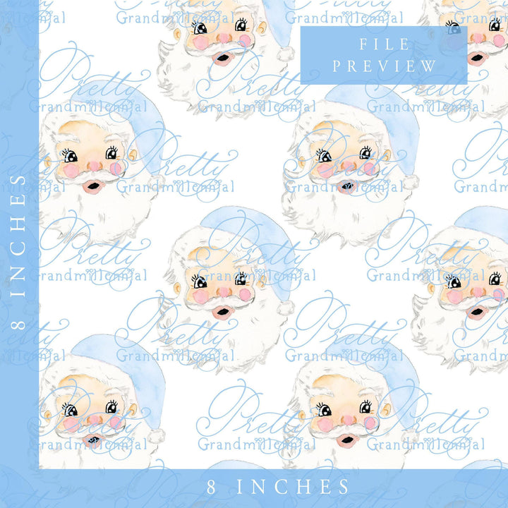 Grandmillennial Santa Pattern, blue hat Santa, santa print, cute santa clipart, vintage santa clipart, blue hat santa print, commercial use - PrettyGrandmillennai