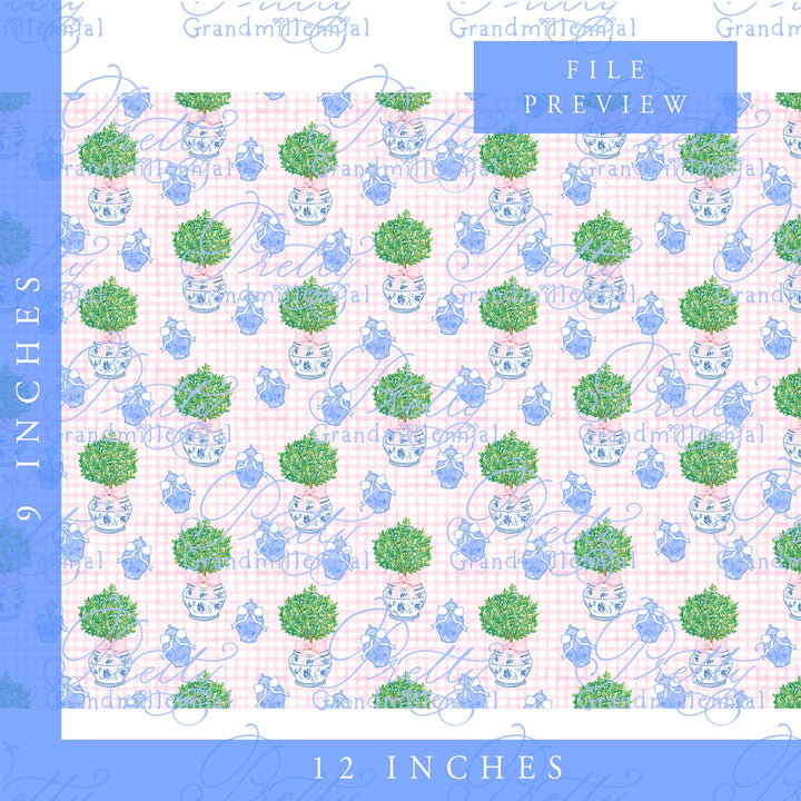 Ginger jar pattern, preppy boxwood pattern, seamless pattern, bow pattern, seamless pattern flowers, ginger jar, grandmillennial pattern - PrettyGrandmillennai