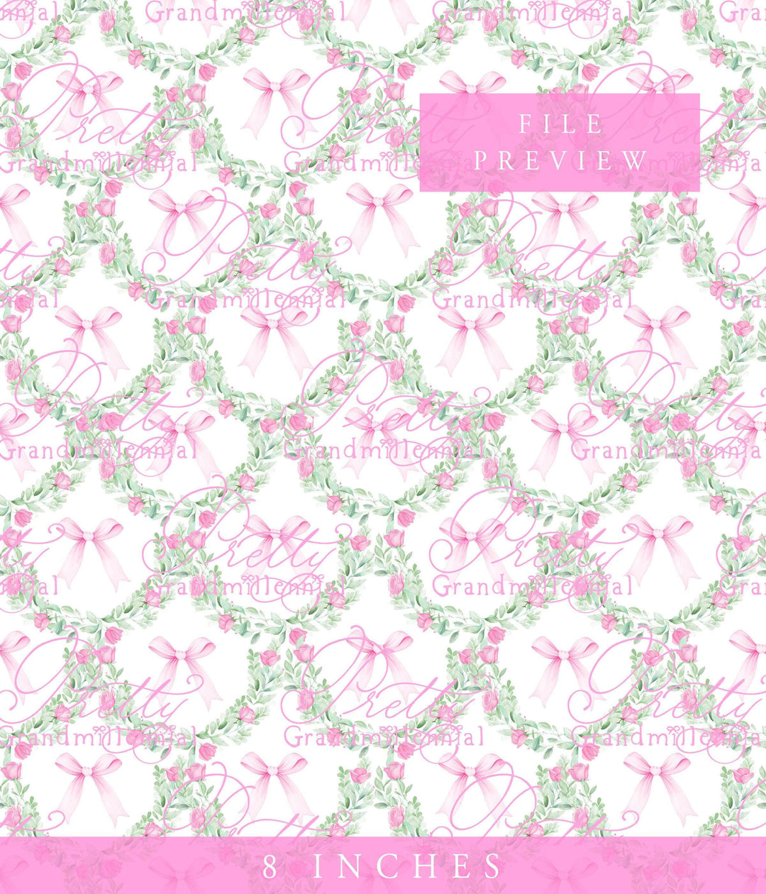 Watercolor Roses trellis, Bows trellis pattern, seamless pattern, seamless print, commercial use, grandmillennial pattern, pattern trellis - PrettyGrandmillennai