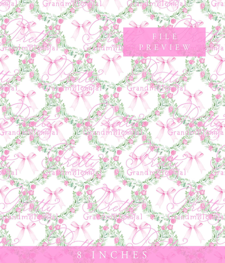 Watercolor Roses trellis, Bows trellis pattern, seamless pattern, seamless print, commercial use, grandmillennial pattern, pattern trellis - PrettyGrandmillennai