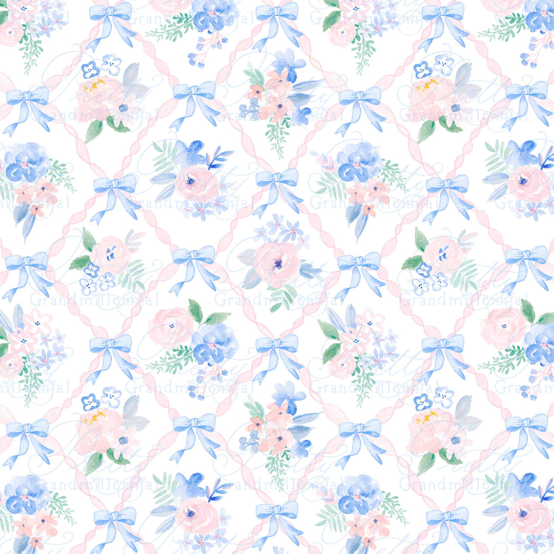 Ribbons trellis pattern, seamless pattern, bow pattern, seamless pattern flowers, seamless pattern, grandmillennial pattern shop, bows - PrettyGrandmillennai