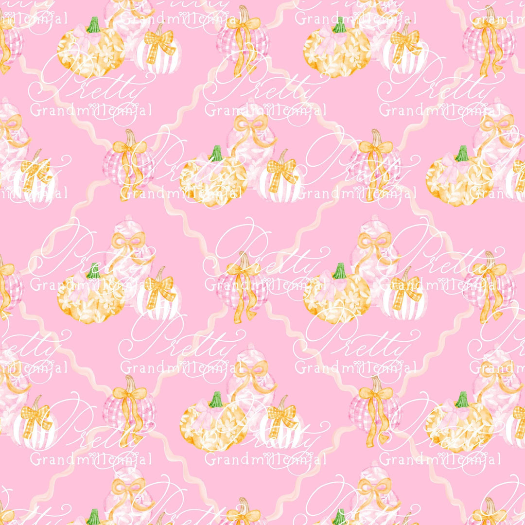 Grandmillennial pumpkin pattern, preppy fall print, preppy pumpkin print, pumpkin pattern, commercial use patterns, fall print, fall pattern - PrettyGrandmillennai