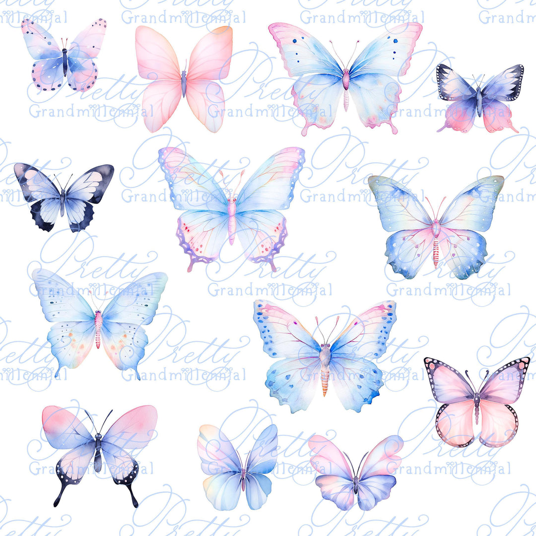 Watercolor butterflies, pastel butterflies, preppy clipart, butterfly clipart, grandmillennial clipart, commercial use clipart - PrettyGrandmillennai