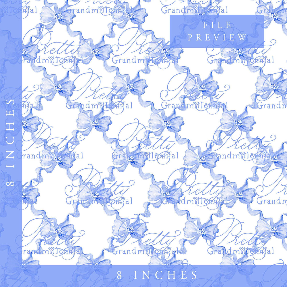 Trellis Ribbonerie, Watercolor ribbon pattern, seamless ribbon pattern, grandmillennial patterns, print patterns commercial use, bows - PrettyGrandmillennai