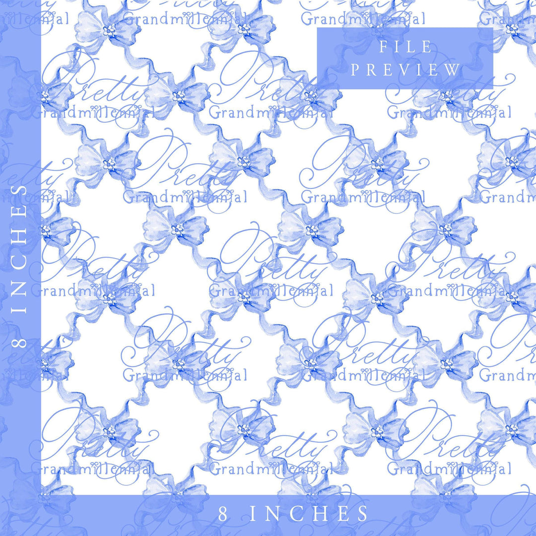 Trellis Ribbonerie, Watercolor ribbon pattern, seamless ribbon pattern, grandmillennial patterns, print patterns commercial use, bows - PrettyGrandmillennai