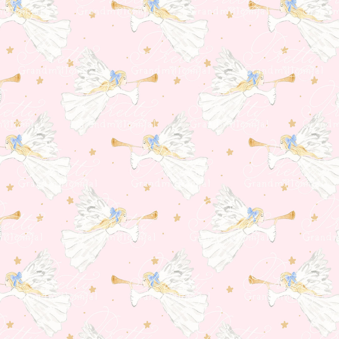 Watercolor Noel Christmas Angel Stars on Pink - PrettyGrandmillennai