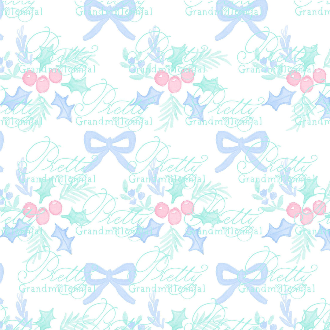 Pink Holly Christmas pattern, Grandmillennial, pink holly pattern, seamless pattern print, Christmas holly pattern, commercial use pattern - PrettyGrandmillennai