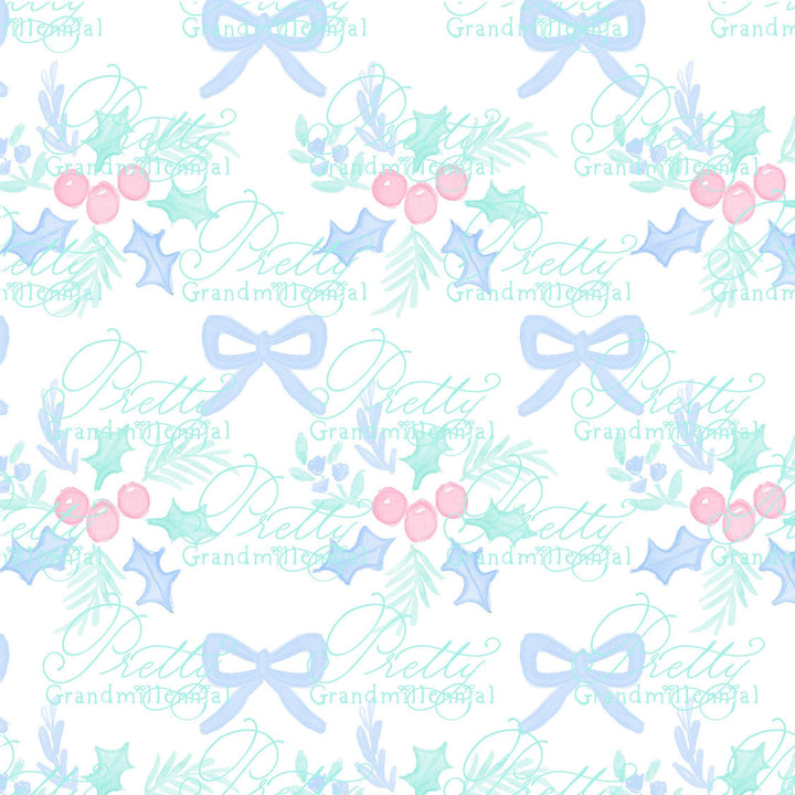 Pink Holly Christmas pattern, Grandmillennial, pink holly pattern, seamless pattern print, Christmas holly pattern, commercial use pattern - PrettyGrandmillennai