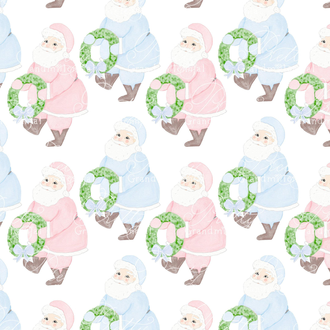 Pink Vintage Watercolor Santa, Vintage santa watercolor, santa pattern, Christmas santa pattern, pink santa pattern, grandmillennial - PrettyGrandmillennai