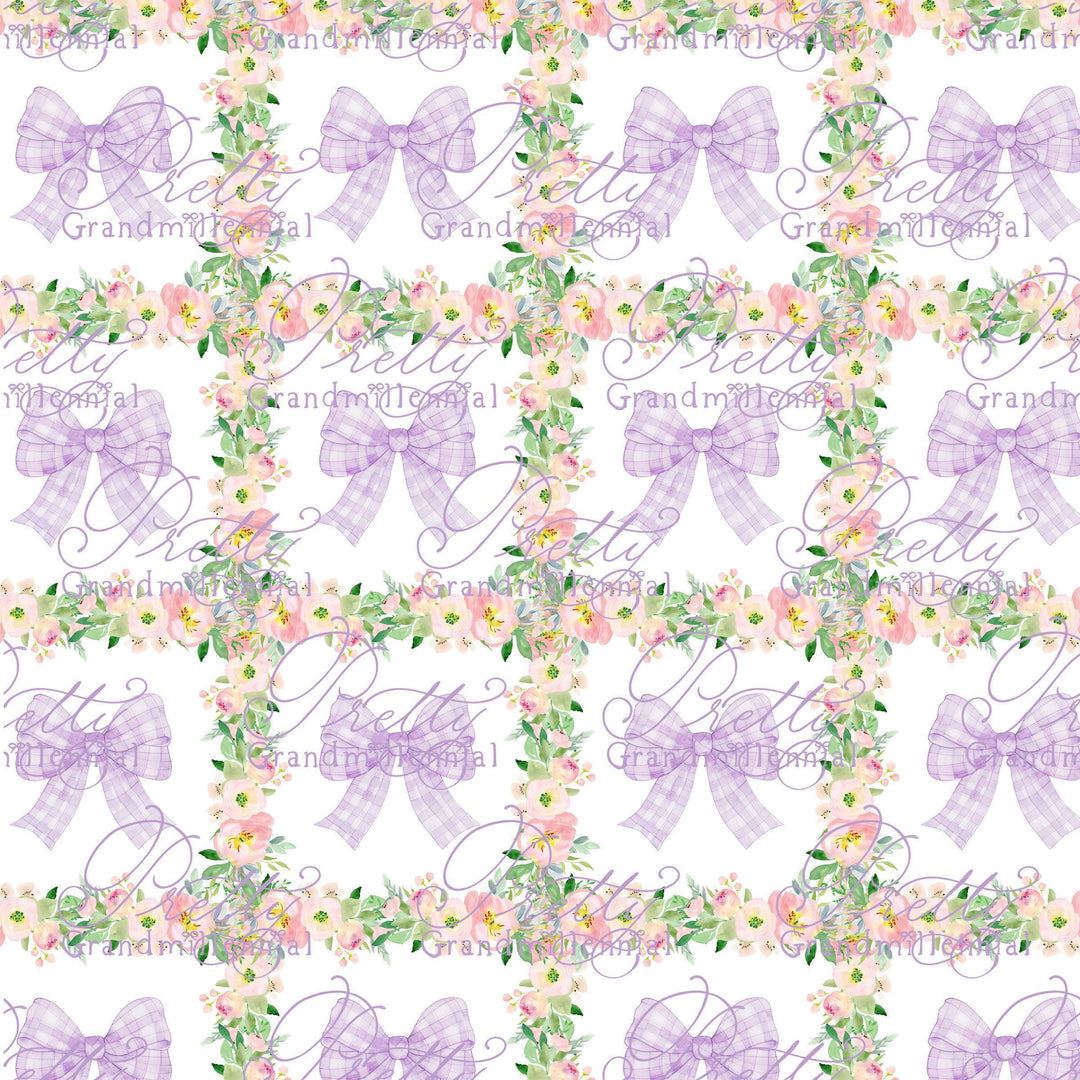 Spring pattern, floral pattern, preppy pattern, purple lavender gingham bow pattern, print seamless pattern, grandmillennial patterns - PrettyGrandmillennai