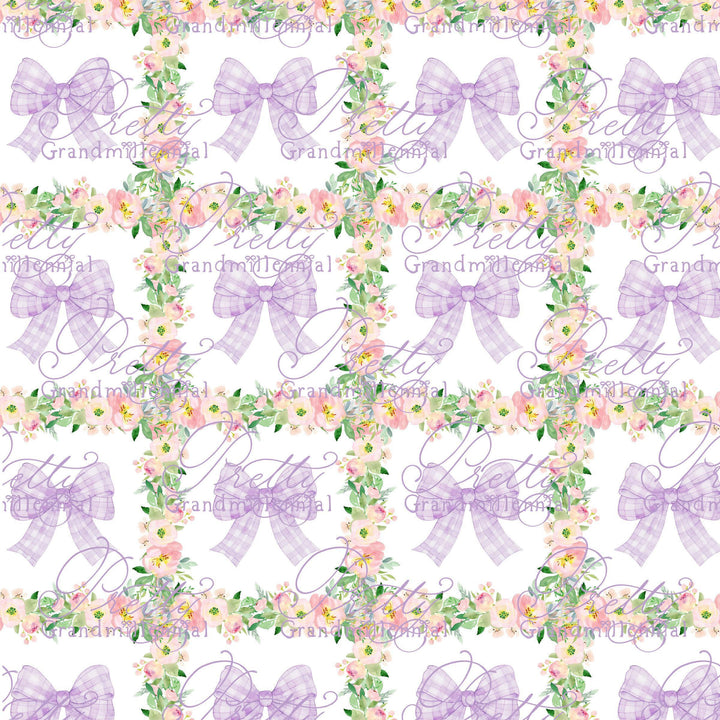 Spring pattern, floral pattern, preppy pattern, purple lavender gingham bow pattern, print seamless pattern, grandmillennial patterns - PrettyGrandmillennai