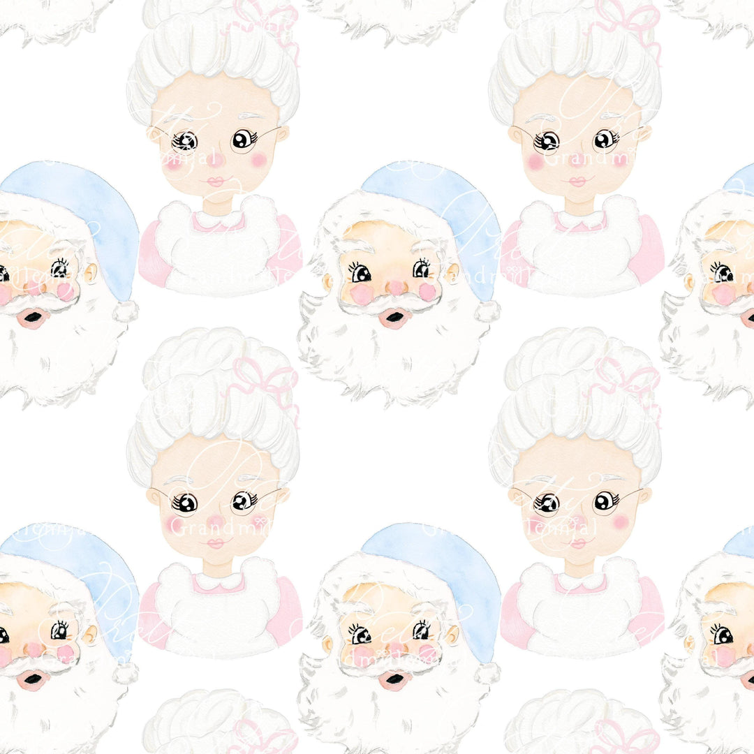 Pink Vintage Watercolor Santa, Mrs Claus Vintage santa watercolor, santa pattern, Christmas santa pattern, pink Mrs Santa, grandmillennial - PrettyGrandmillennai