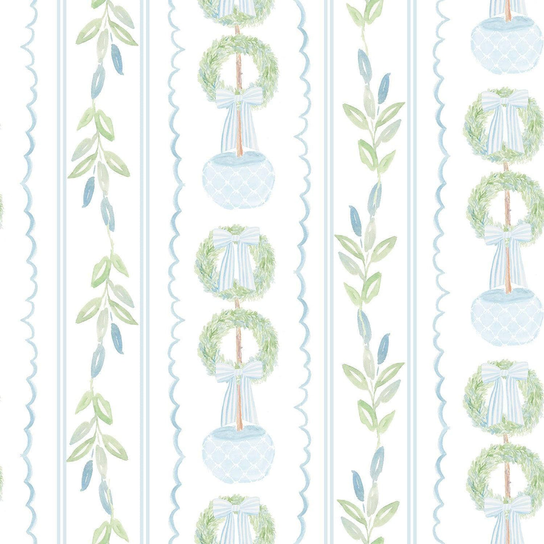 Oilpastel Boxwood Tree Seamless Pattern, Boxwood trees pattern, boxwood pattern, grandmillennial boxwood, bows pattern, seamless pattern - PrettyGrandmillennai