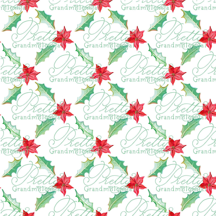 Christmas red flower and holly pattern, Christmas seamless pattern, pattern shop, grandmillennial, trellis holly pattern, print shop, preppy - PrettyGrandmillennai