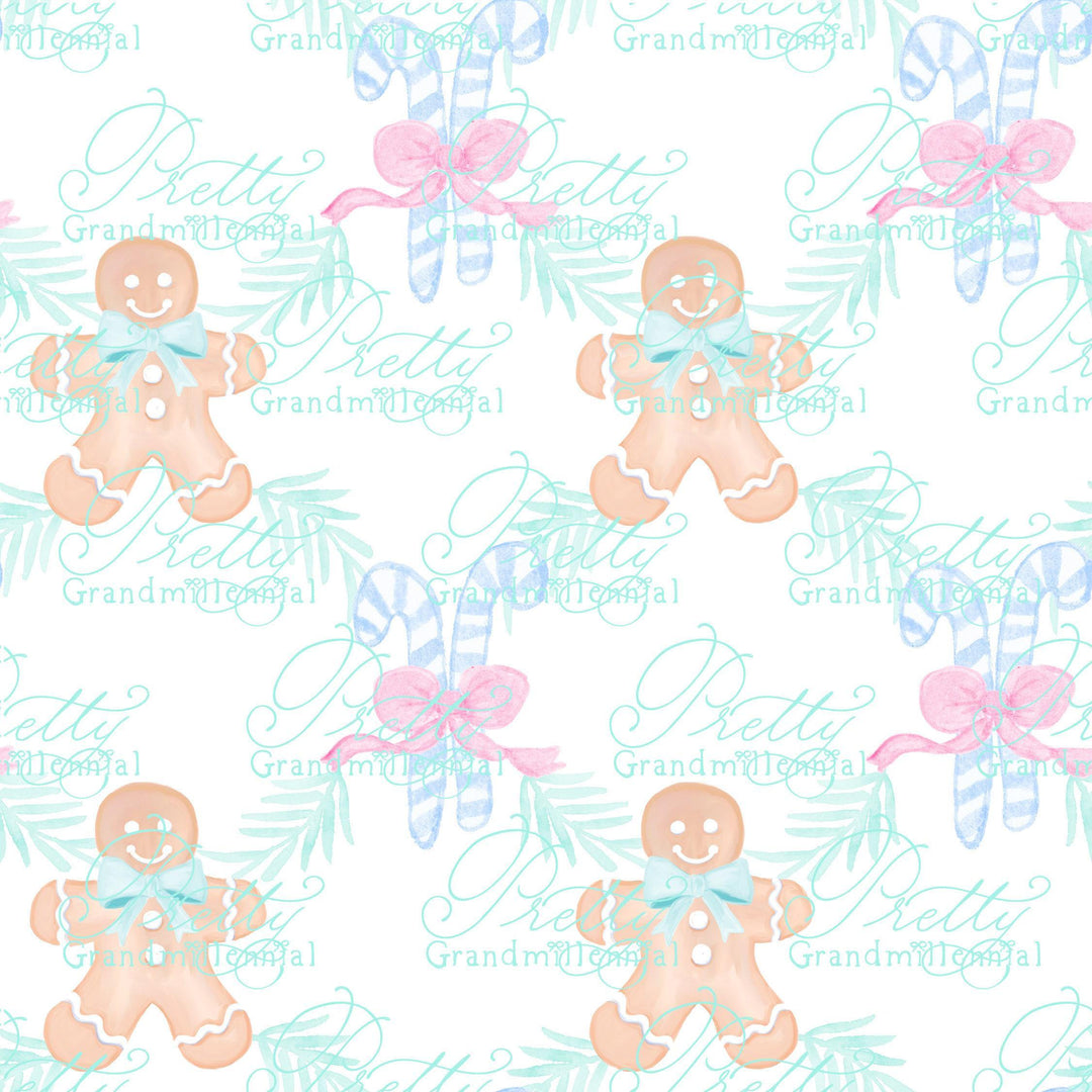 Grandmillennial Christmas pattern, gingerbread pattern, seamless pattern print, Christmas holly pattern, commercial use pattern - PrettyGrandmillennai