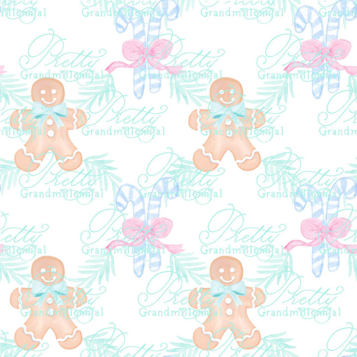 Grandmillennial Christmas pattern, gingerbread pattern, seamless pattern print, Christmas holly pattern, commercial use pattern - PrettyGrandmillennai